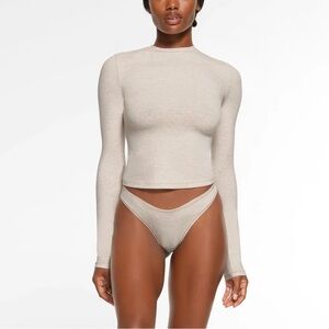 Skims Heather Oatmeal Cotton Jersey Long sleeve Shirt XS